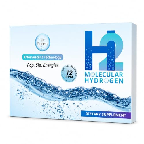 H2 Molecular Hydrogen Water Tablets with Magnesium – 12 PPM Effervescent Hydrogen Tablets for Drinking Water, Supports Hydration, Energy & Metabolism, Unflavored, 30 Tablets