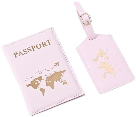 Niedliche Reisepasshülle für Damen/Herren, Reisepasshülle, Gepäckanhänger-Set, Reisepass- und Impfkartenhalter, PU-Leder, Reiseutensilien, Reisepasshülle, Pink, Niedlich