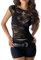 Yassiglia Women Sexy Lace Tops Y2K See Through Sheer Mesh Sleeveless Crop Top Shirt Slim Fit Blouse (Black, L)