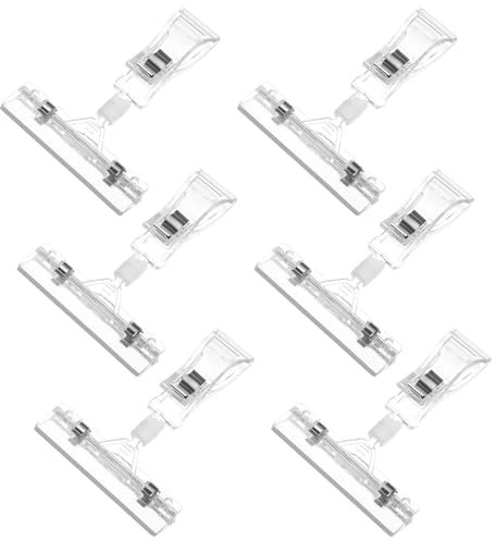 6 Pcs Label Holders Sign Clip Plastic Clear Rotatable Sign Clips Double Sided Swivel Price Tag Clips On Clothing Rack Signs Rotatable Menu Clips for Retailer Supermarkets Fruit Shops Sale Display