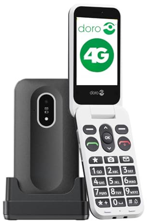 DORO - Doro Leva L20 - Seniorenhandy - 4G-Klapphandy ohne Vertrag - Großes Display - Käftiger Klang in HD-Qualität - Kamera - Notruftaste mit GPS - Inklusive Ladestation - Schwarz/Weiß
