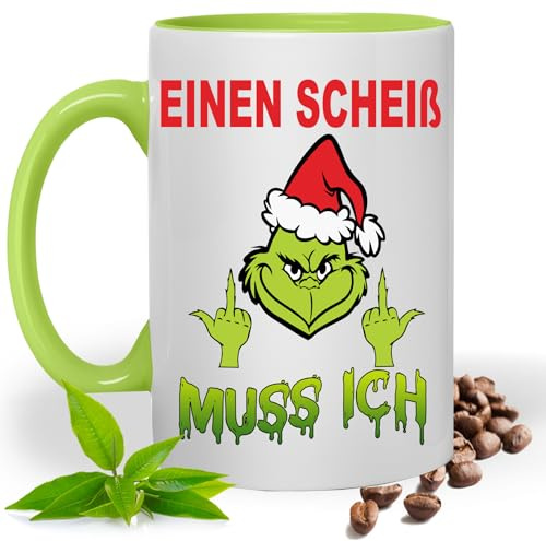 Einen Scheiß muss ich Muffel Tasse mit Lustigem Spruch|Geschenk Idee Weihnachten| Kaffee Tee Bürotasse | Fototasse, Motivtasse | Kaffeetasse, Teetasse |Keramik (Hellgrün)