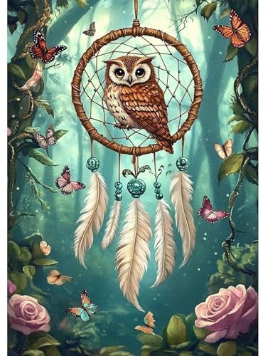 Bowetile 5D Diamond Painting Bilder Traumfänger, Eule Diamond Painting Set für Erwachsene und Kinder, Komplettes DIY Traumfänger Diamond Art Malen Stickset für Kreuzstichbilder, Wohnkultur 30x40 cm