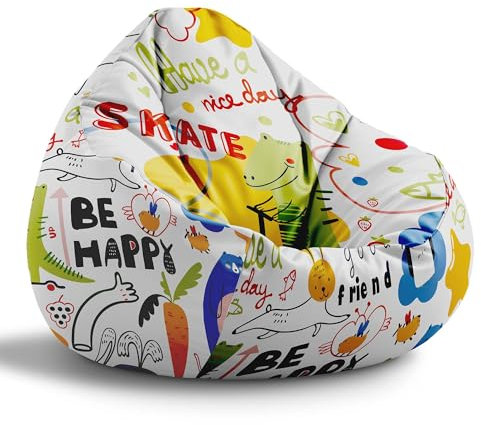 DreamRoots Sitzsack Kinder mit füllung - Sitzkissen Kinder Boden - Kinderzimmer Möbel - Sitzsäcke fürs kinderzimmer - Bean Bag M Skate Life