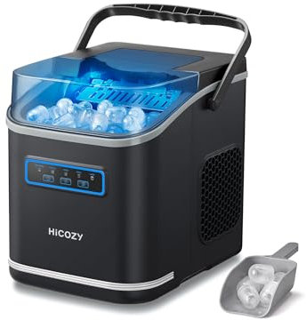 HiCOZY Ice Maker, Ice Maker Machine with Handle, 9 Bullet Ice in 6-8 Mins, 12KG in 24Hrs, Portable Ice Machine, Self-Cleaning Ice Cube Maker for Home/Kitchen/Party/Bar