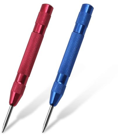 2 Stücke Automatik Körner, Federkörner Automatischer Körner mit Einstellbarer Einhand Federwirkung, Center Punch, Verstellbare Spannung Federkörner für Metall Holz Glas Dünne Stahlbleche