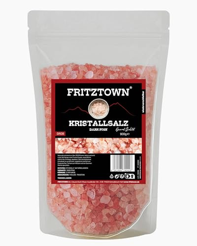 FRITZTOWN Rosa Kristallsalz bekannt als Himalaya Salz | Dark Pink | grob für Salzmühle | 900g | wiederverschließbar | original aus Punjab Pakistan