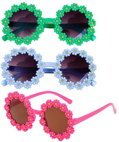 FangBoJie 3 Stück Partybrille Rund, Retro Brille Blumenform, Hippie-Sonnenbrille, Flammen Sonnenbrille, Feuer Flammenbrille Randlos Welle Sonnenbrillen Brillen, Retro Mode Punk-Stil Sonnenbrillen