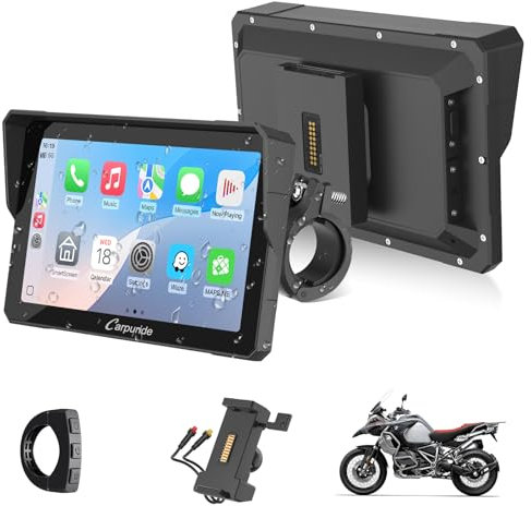 CARPURIDE W702S Pro Motorcycle Carplay Screen with BM05 Mount for Plug-and-Play, Wireless CarPlay & Android Auto, 7 Waterproof Touchscreen, Intercom Function, Dual Bluetooth, Wired Controller, Navi.
