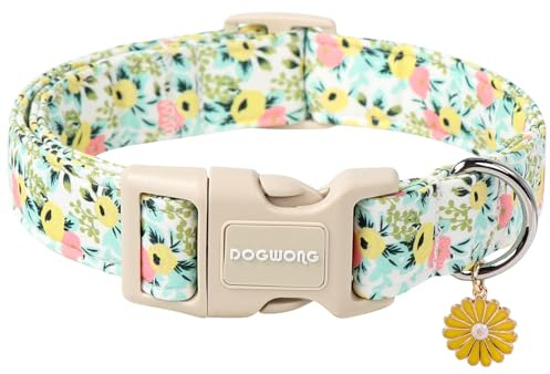 DOGWONG Hundehalsband, Hunde Halsband für Kleine Mittlere und Große Hundes, Komfort Gemustertes Hundehalsbänder Verstellbares, Gelbe Rose Hunde Krage XS
