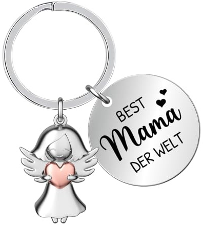 Cadimus Beste Mama Schlüsselanhänger, Schlüsselanhänger Schutzengel mit Herz und Gravur, Engel Glücksbringer, Beste Mama Geschenke, Geschenk für Muttertag Weihnachten