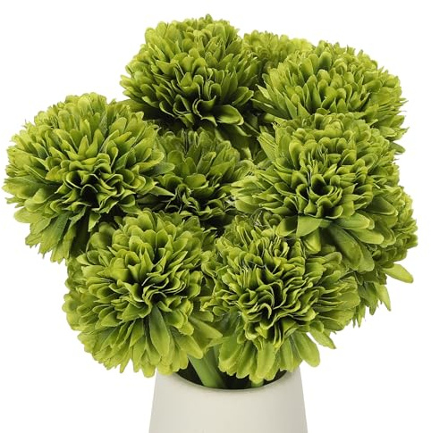 sourcing map 12 Pcs Artificial Chrysanthemums Fake Flowers, Faux Silk Artificial Flowers for Outdoors Indoor Wedding Table Centerpiece Home Decor, Green