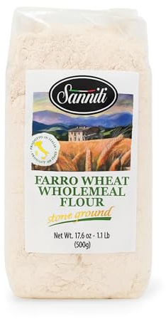 Sanniti Farro Wheat Wholemeal Flour, Stone Ground – 17.6 oz (500g) Bag – Premium Ancient Grain Flour, Product of Italy