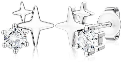 JeweBella Placcati Oro 18K Orecchini Donna Oro Anallergici Orecchini Donna Argento 925 Motivo Cuore/Stella Orecchino in Oro/Argento/Oro Rosa Punto Luce Delicati Regalo Ideale per Donne e Ragazze