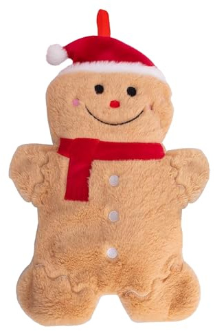 Christmas Hot Water Bottle and Cover - 3D Low Pile Plush Fleece Cover Pain Relief Cosy Nights and Relaxation (Gingerbread Man)