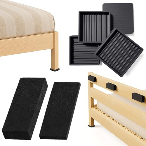 Bed Frame Anti-Slip & Wall Protection Kit - 9 Black Foam Headboard Bumpers + 4 Non-Slip Bed Feet Pads, Stops Sliding, Noise & Wall Damage