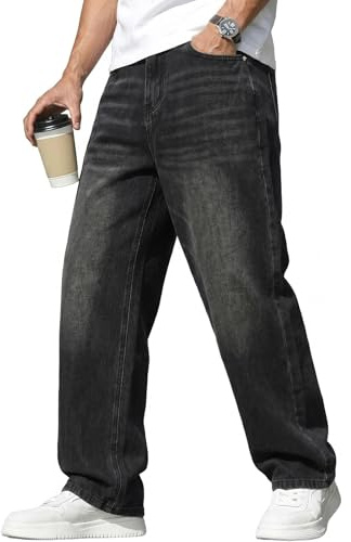 Muwodkdn Jean Baggy Homme Jeans Skater à Jambe Large Y2K Jeans Noir S