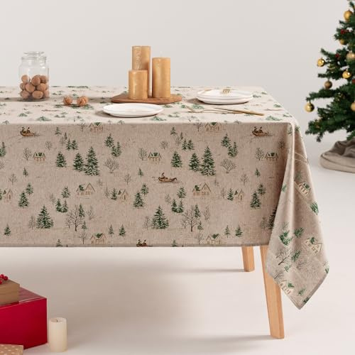 GAMUSI Tischdecke, Weihnachten, Wald, Leinen, Bedruckt, rechteckig, Baumwollstoff, 140 x 240 cm
