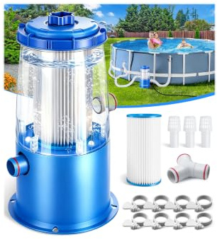 KimFilter Pompe de filtration transparente de 1000 GPH pour piscine hors sol – Affichage facile de l'état de la cartouche | Système de pompe de filtre à cartouche de piscine puissant | Circulation et