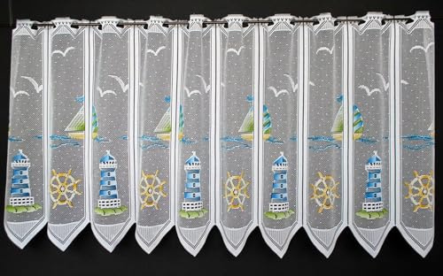 Gardinen Kranzusch Scheibengardine Leuchtturm 60x114 cm H/B Blau Grün Gelb Bistrogardine Vorhang Küche 1er Pack