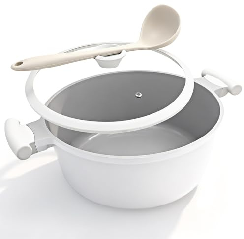 Faitout 28 cm avec couvercle Revêtement antiadhésif céramique, 7L- Blanc | Casserole en aluminium, compatible avec tous les types de cuisinières, Cocotte à Double Poignée