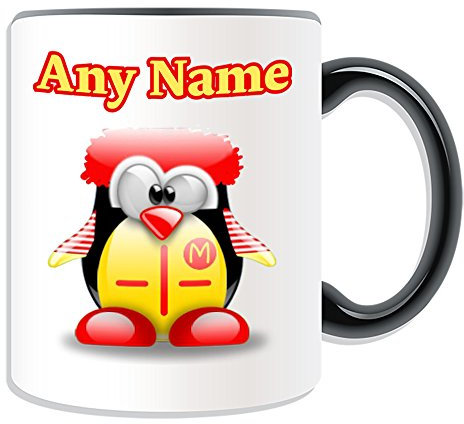 McDonald's Tasse (Pinguin-Geschichte), personalisierbar, mit Name, personalisierbar, mit Aufschrift „Richard Maurice Fast Food“, Restaurant, Hamburger, Pommes Frites Logo M