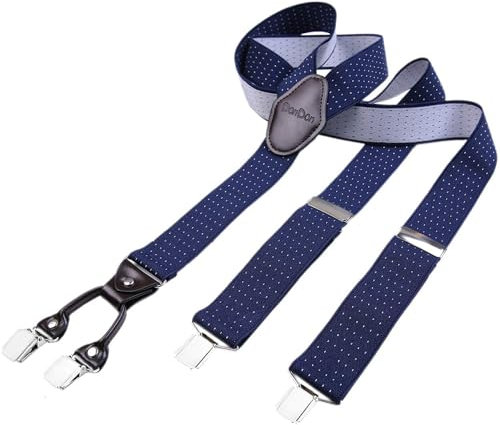 DonDon Hosenträger Herren extra stark gepunktet 3,5 cm Hosenträger Herren breit mit brauem Leder in Y-Form lang - Starke Clips passend für Anzug Jeans Chinos Vintage Rockabilly Suspenders