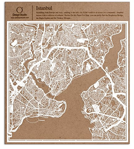 Istanbul Scherenschnitt Karte, Weiß 30x30 cm Papierkunst