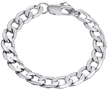 PROSTEEL Panzerkette Armband 9mm breit Herren Edelstahl Armband kubanische Glieder Link Kettenarmband Armkette, Länge 19cm, silber