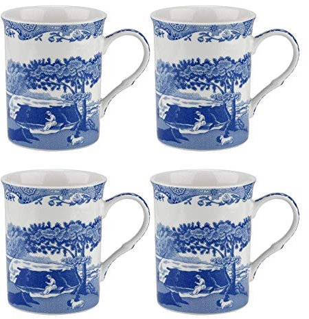 Portmeirion Home & Gifts Lot de 4 Tasses, Porcelaine, Bleu/Blanc, 8.5 x 12 x 10.5 cm