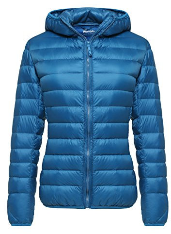 Wantdo Giubbotto con Zip Antivento Piumino Ultraleggero Corto Giubbotto Imbottito Invernale Cappotto Casual Mezza Stagione Donna Azzurro L
