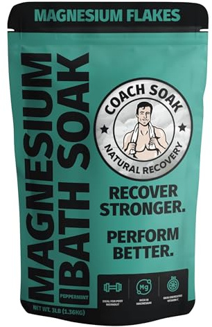 Coach Soak: Muscle Recovery Bath Soak – 1360 g de magnesio natural de alivio de sales de baño – 21 minerales, aceites esenciales y sal marina muerta – Absorbe más rápido que la sal Epsom (menta)