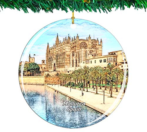 Weekino Spagna Cattedrale di Palma di Maiorca Ornamento di Natale Città Viaggio Souvenir Collezione Doppia Faccia Porcellana 2,85 Pollici Decorazione ad Albero Appeso