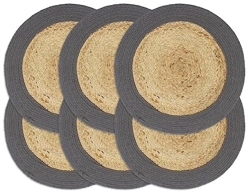 vidaXL 6X Tischset Platzmatte Platzset Platzdeckchen Platzdecke Tischdeko Platzmatten Tischmatte Untersetzer Natur Anthrazit 38cm Jute Baumwolle