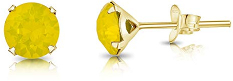 DTPSilver - Damen Ohrringe 925 Sterling Silber Gelb Vergoldet mit Kristallen von Swarovski® Elements 6 mm Runde Ohrstecker - Farbe : Gelber Opal