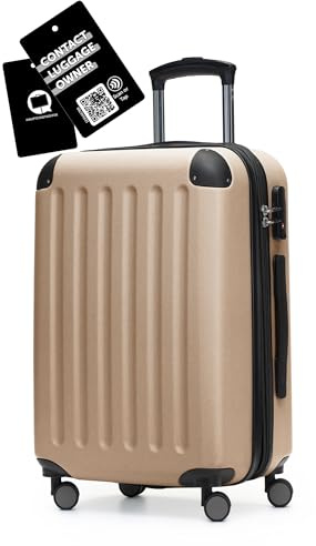 Hauptstadtkoffer Spree - Handgepäck, 55 x 36 x 21 cm + Digitaler Kofferanhänger, TSA, 4 Rollen, 42 Liter, Reisekoffer, Hartschalenkoffer, Rollkoffer, Bordgepäck Koffer, erweiterbar, Champagner