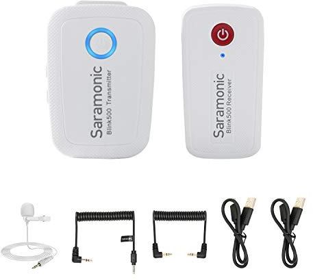 Saramonic Blink500 Mini Dual-Channel Wireless Lavalier Microphone for DSLR Mirrorless Video Canon Nikon Camera iOS Android Phone (White)