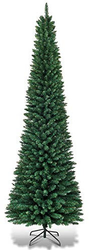 GOPLUS Künstlicher Weihnachtsbaum 150/180/210/240cm, Bleistift Tannenbaum mit Metallständer & üppigen Zweigen, Christbaum künstlich für Festival, Partys