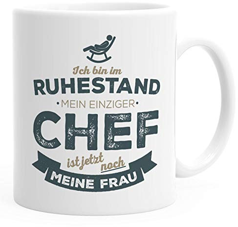 MoonWorks® Tasse Rentner Ich bin im Ruhestand mein einziger Chef ist meine Frau lustiges Geschenk Rente weiß Keramik-Tasse