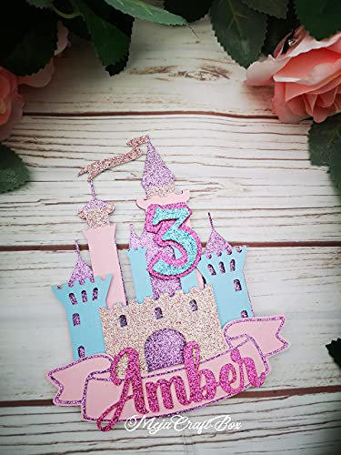 Princess Castle cake topper Add name and age Sparkly decoration