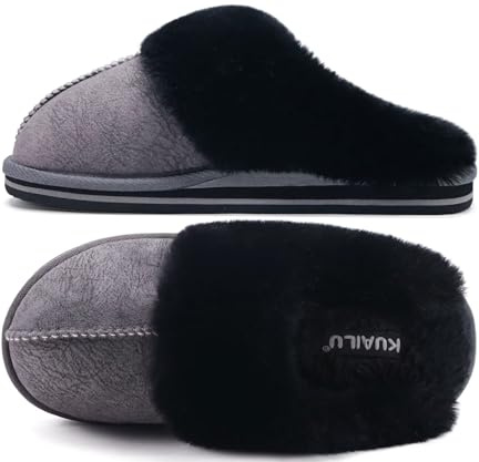 KuaiLu Pantofole Donna Invernali Pelose Chiuse Ciabatte Casa Calde Peluche Pelo Foderata Babbucce Comode Memory Foam Slippers Antiscivolo Suola Scarpe Nero 36
