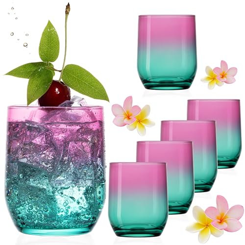 PLATINUX Trinkgläser Rosa-Türkis aus Glas Bunt 240ml (max.330ml) Set 6 Stück Wassergläser Saftgläser Drinkgläser
