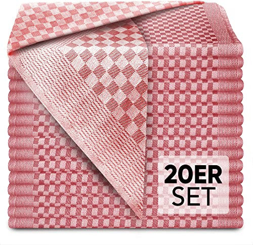 Loco Bird 20er Set Geschirrtücher aus Baumwolle - 50x70cm rot kariert - Hochwertiges Handtuch für die Küche - Premium Küchenhandtücher - Geschirrhandtücher zum Abtrocknen