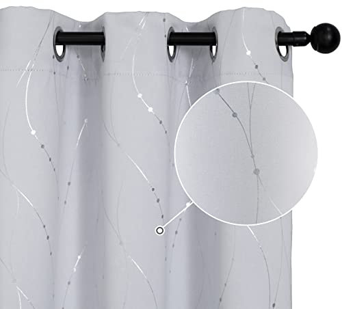GIRASOLE HOME Paire de rideaux occultants thermiques doux motif tressé argenté pour salon, chambre et intérieur, 2 panneaux avec œillets (140 x 235 cm, blanc glace)