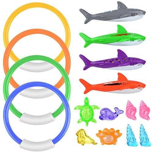 ELECLAND 16 STÜCKE Tauchbecken Spielzeug Tauchen Haie Ringe Sea Life Spielzeug für Kinder Sommer Schwimmspielzeug Unterwasserspiele Geschenke