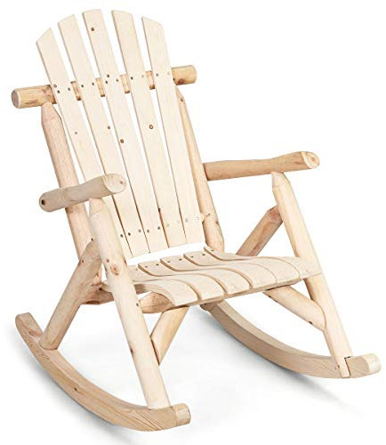 COSTWAY Adirondack Rocking Chair, Solid Wood Porch Rocker High Back Leisure Armchair, Traditional Outdoor Relax Deck Chairs for Garden, Patio, Balcony and Yard (1, Natural)