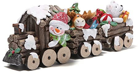 Hodao Weihnachtsdekorationen für den Innenbereich, Wohnkultur, Weihnachten, kleine Zugfiguren, Winter für Tischplatte, Tafelaufsatz, Kamindekoration, Geschenk (Holzfarbe, Zug)