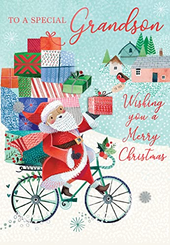 Special Grandson Santa Embellished Magnifique Christmas Card Large Xmas Cards XMQ017