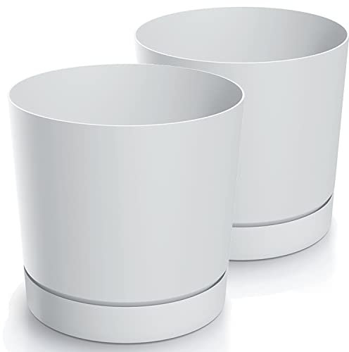 Tymar Pot de Fleur avec Soucoupe, Lot de 2 Pots de Plantes décoratifs en Plastique, Forme Ronde Moderne pour l'intérieur (ø 30 cm, (2pack) Blanc)