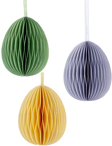 Talking Tables Waben-Ostereier-Dekorationen – Packung mit 3 Papierkugeln für Baum, in Grün, Gelb und Violett, mittlere Größe